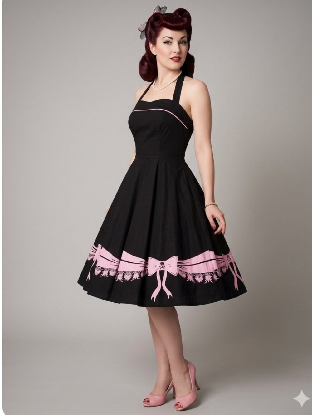 Lucky 13 Bow Skull Halter Swing Dress, Size L